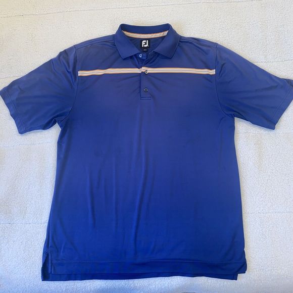 Footjoy FJ Polo Golf Size Large Blue Orange Stripe Short Sleeve Shirt *Read* - Picture 2 of 10